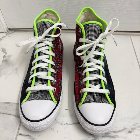 Converse Chuck Taylor All Star High World Peace Sneakers M9 W11 Plaid Green Red - Picture 2 of 7